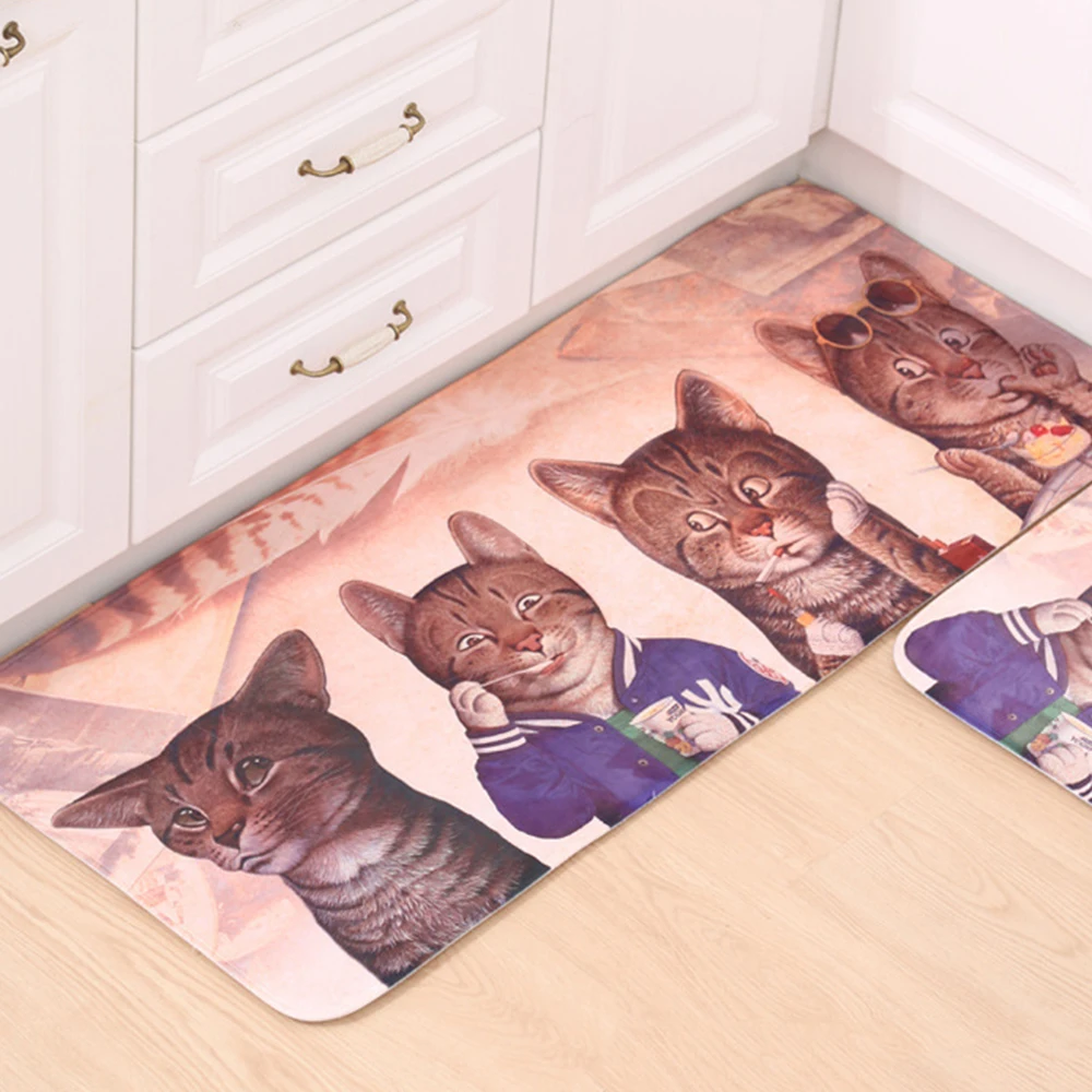 1 pc Non-slip Flannel Cat Cute Animal Printed Rectangular Carpet Entry Door Entry Pad Carpet Mat Cartoon for Bathroom Bedroom