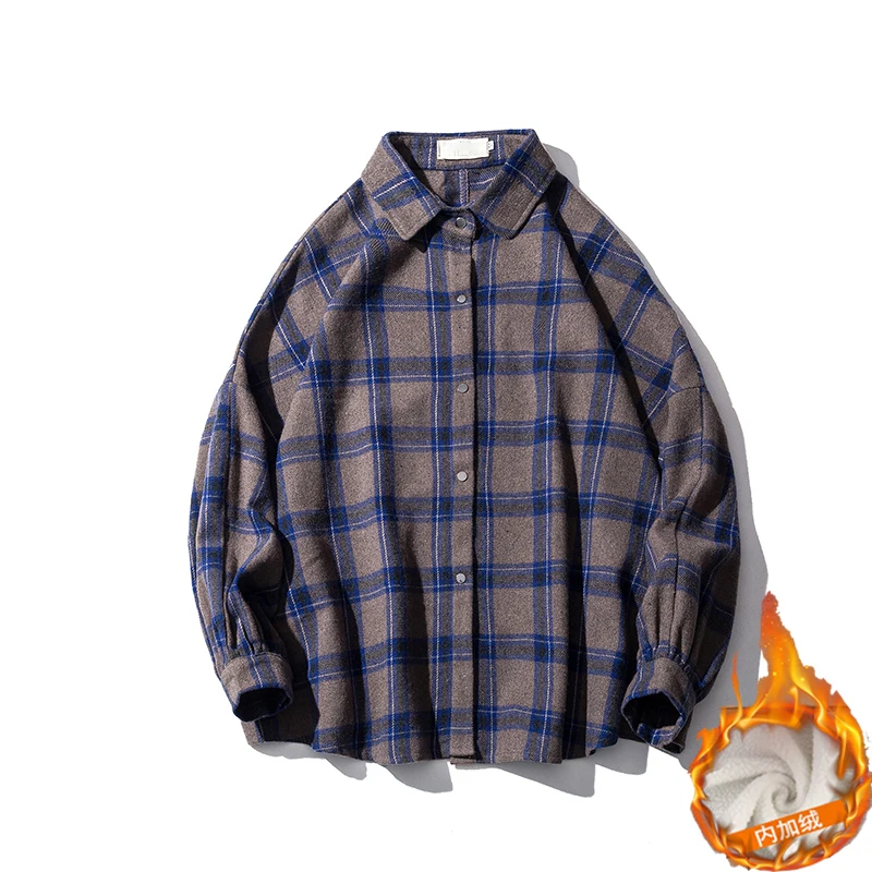 Winter New Thick Woolen Shirt Men Fashion Retro Casual Woolen Jacket Man Streetwear Wild Loose Long-sleeved Shirt Coat Men M-5XL - Цвет: Blue (velveted)