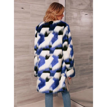 

New Faux Fur Long Coat Women Overcoat 2019 Winter Fluffy Thick Warm Fur Jacket Elegant Ladies Color Mixing Fur Coats Outerwear