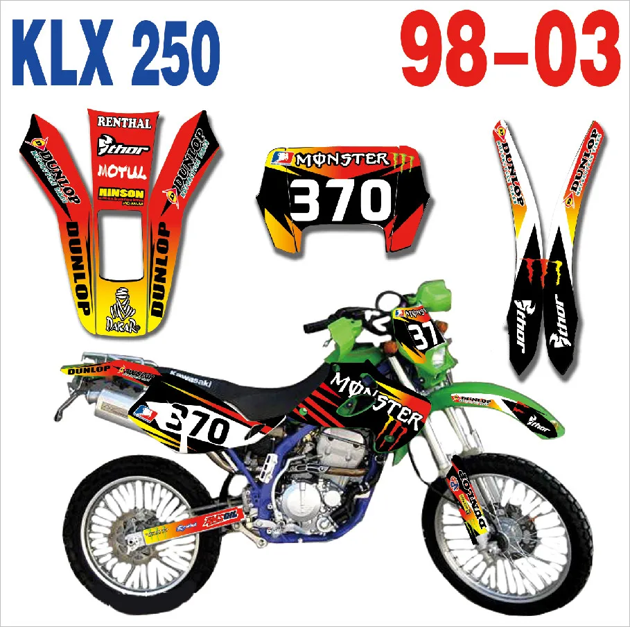 3M adhesive GRAPHICS Personalised Stickers Motorcycle Deco Kit for Kawasaki KLX250 KLX 250 1998 1999 2000 2001 2002 2003 250KLX