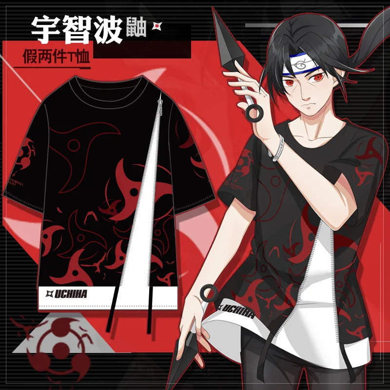 

NARUTO Uchiha Itachi False Two Pieces Summer T shirts Men Women Casual Short Sleeve T-shirt Tee Tops Fashion Cosplay Pullover