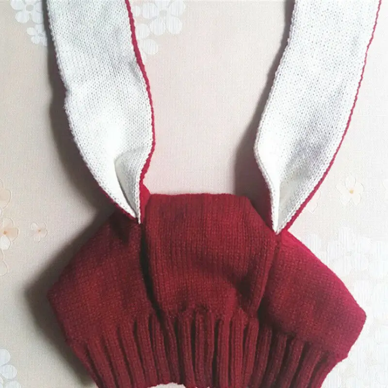 Розово-красный Кроличьими ушками, пальто с кроличьими ушками на Beanie Hat Baby для маленьких девочек и мальчиков, вязаные теплые вязаные вещи для зимы шапка-ушанка аксессуары - Цвет: Розово-красный