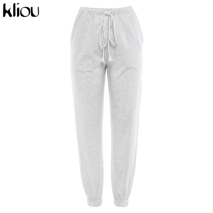 Kliou women's pants casual streetwear elastic waist drawstring cotton cargo pants autumn joggers pockets fashion trousers