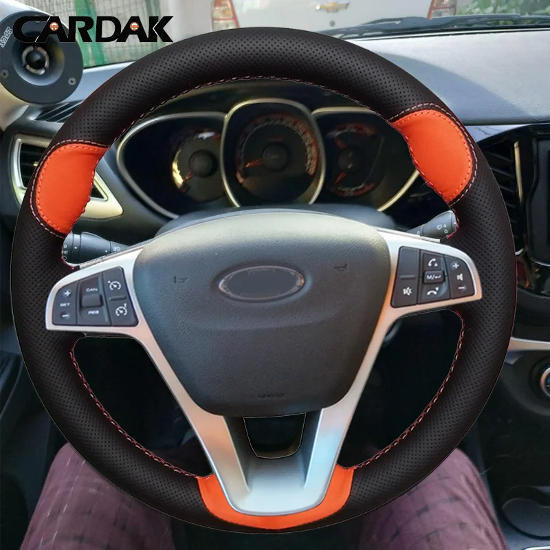 CARDAK черный искусственный кожаный чехол рулевого колеса автомобиля для Lada Vesta SW Xray