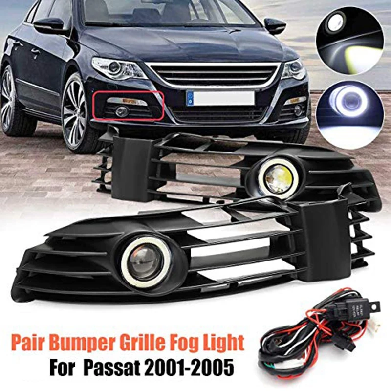 

One Pair Replacement for 2001-2005 VW PASSAT B5.0 Front Grill Angel Eyes Circle Fog Lights Lamps Lower Bumper Grills Daytime Run