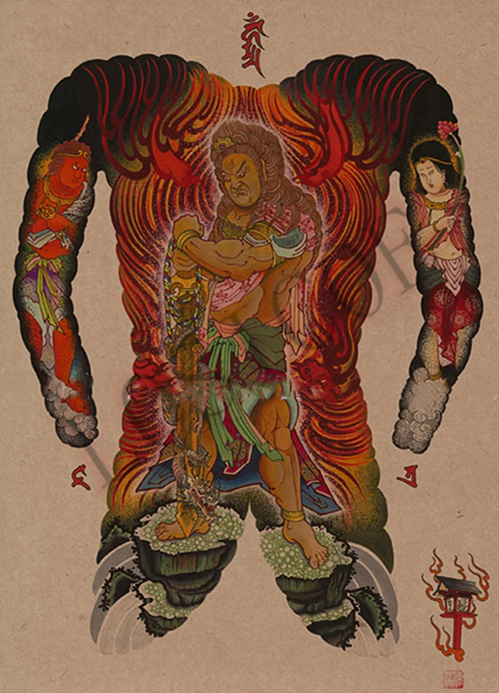 Японский Ukiyo-e рисунок с татуировкой в стиле ретро крафт-бумага настенный постер