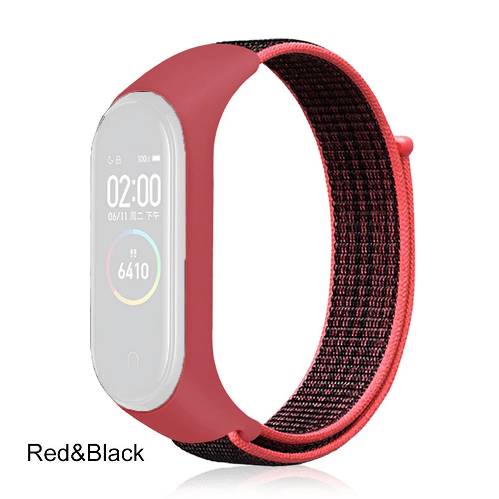 red black Цветной сменный Браслет с нейлоновой петлей для Xiaomi Mi band 3 4, спортивный браслет, дышащий ремешок, аксессуары для умных часов - Цвет: red black