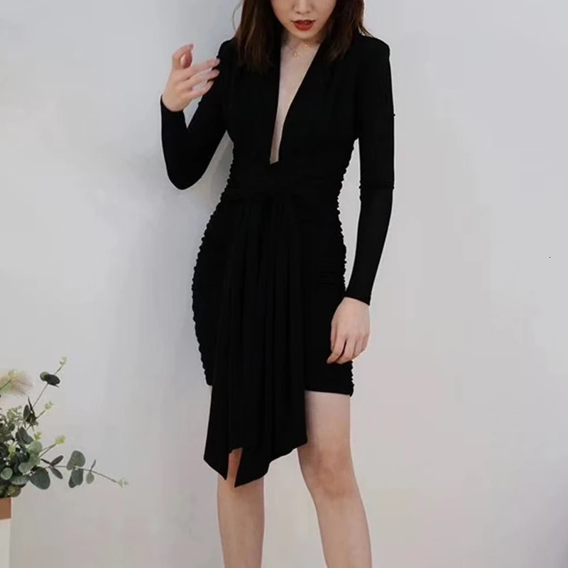 TWOTWINSTYLE приталенные женские платья с рюшами на шнуровке, v-образный вырез, длинный рукав, высокая талия, мини-платье для женщин, модная одежда
