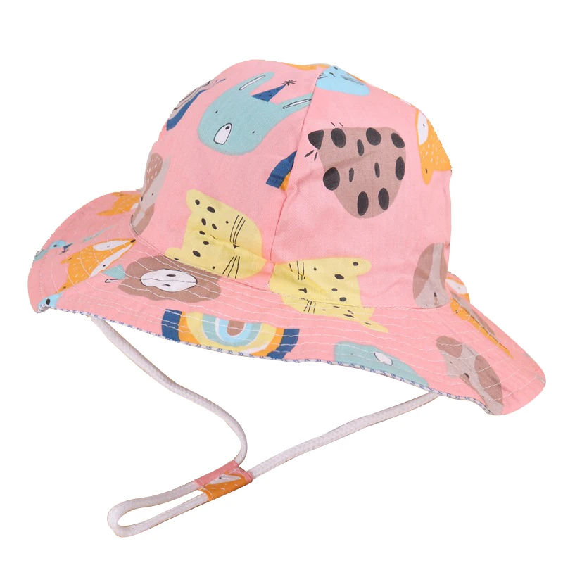 Silicone Anti-lost Chain Strap Adjustable  Spring Summer Baby Bucket Hat For Children Cartoon Animal Fisherman Cap Boys Girls Cotton Breathable Autumn Outdoor Sun Hats crochet baby accessories Baby Accessories