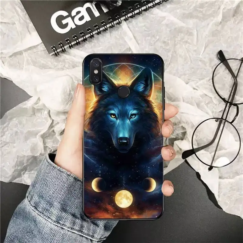 xiaomi leather case glass Yinuoda Moon roaring wolf TPU black Phone Case Cover Hull for Xiaomi Redmi 5plus 5A 6 6A 7 7A Note 7 8 8T 8Pro cases for xiaomi blue