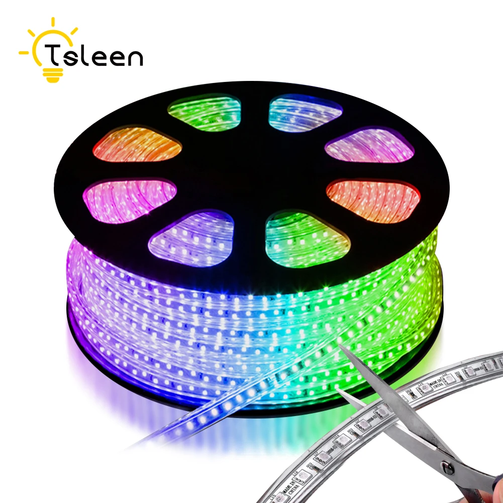 

220V Waterproof RGB Led strip light with EU Plug 5050 SMD flexible Rope Light 60Leds/M High Brightness Outdoor Indoor Decoration