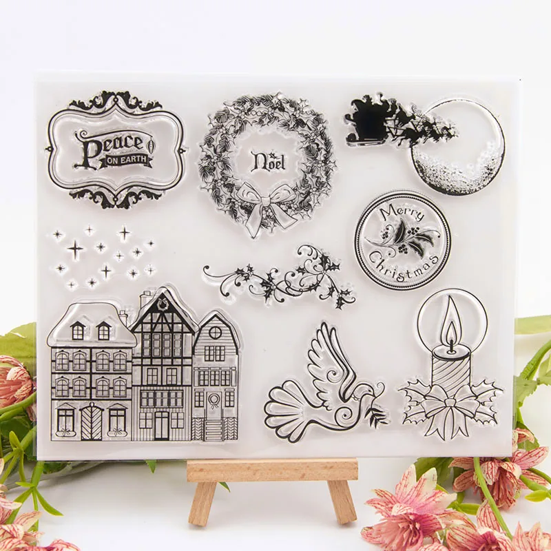 

Clear Stamps Merry Christmas House Transparent Stamps Silicone Scrapbooking for Card Making Album Craft Decor New Stamps 2019