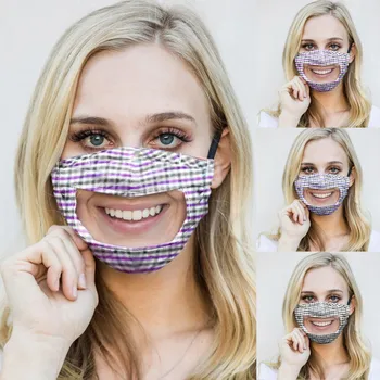 

Adult Men Women Chic Plaid Printing Face Masks Transparent Visible Lip Mask Friendly To Deaf People Mouth Mask Washable Reusable