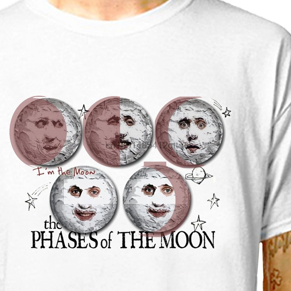 T SHIRT Mighty Boosh Phases Of The Moon 100% Cotton Tees (LazyCarrot) noel fielding julian barrett lunar chart | Мужская одежда