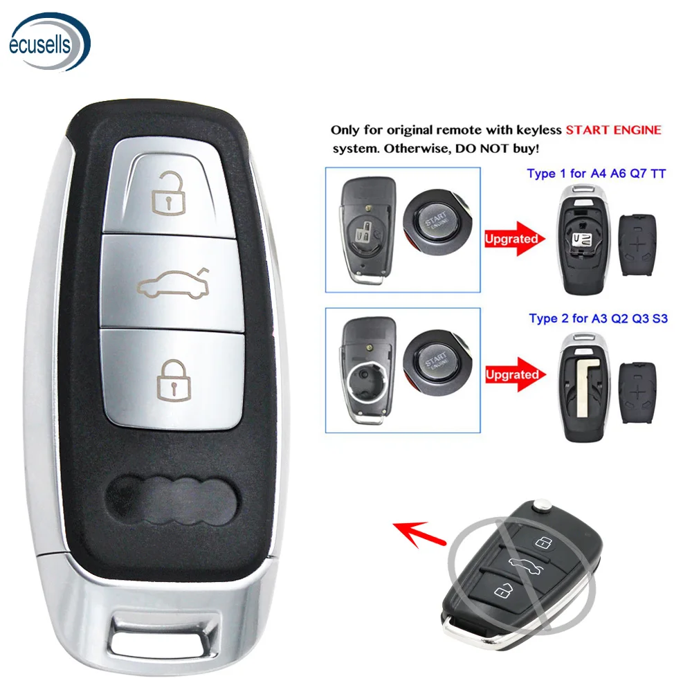 3 Button Upgraded Keyless Remote Key Shell Case for START ENGINE SYSTEM Audi A3 A4 A6 A8 Q2 Q3 Q5 Q7 R3 RS3 RS5 TT | Автомобили и