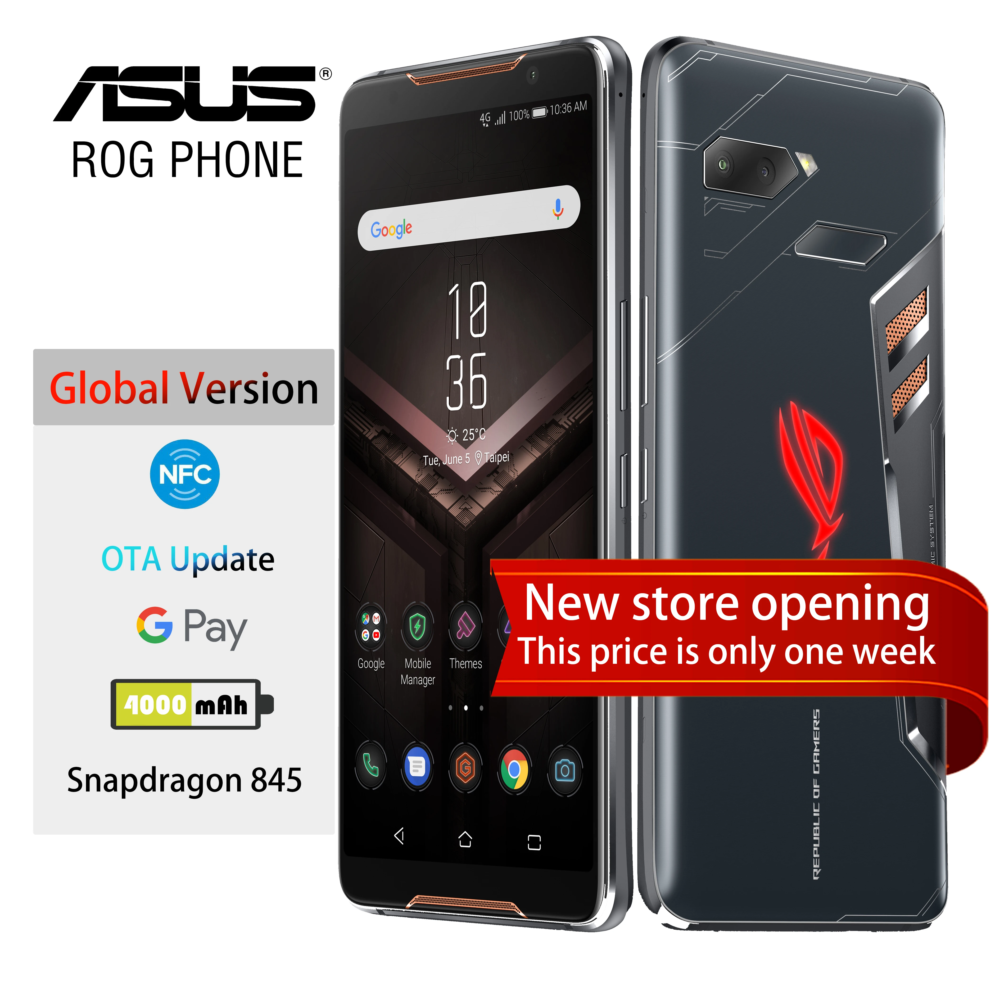 Глобальная версия ASUS ROG Phone ZS600KL 8 ГБ ОЗУ 128/512 ПЗУ Snapdragon 845 Adreno 630 NFC Android 8,1 OTA обновление игрового телефона