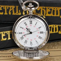 Silver Case Roman Numerals White Dial Quartz Pocket Watch Business Pendant Clock Unisex