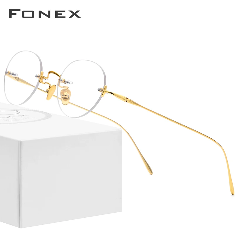 FONEX B титановые очки без оправы женские очки по рецепту Близорукость оптическая оправа для очков мужские новые винтажные Ретро овальные очки 869