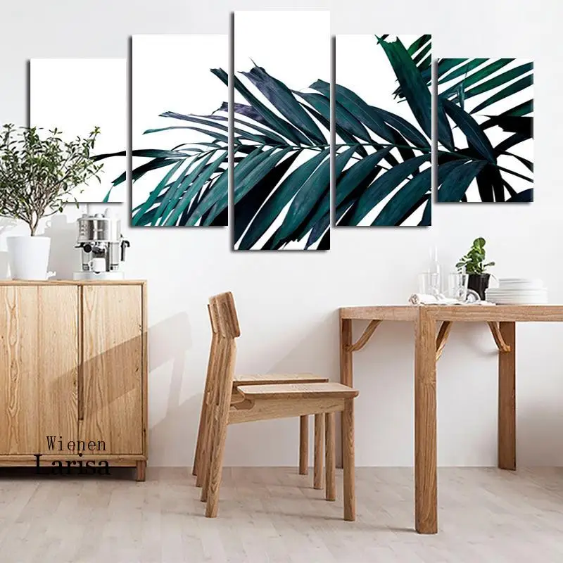 

5 Piece Palm Leaves Plant Wall Art Canvas Painting Tropical Plants Print Nordic Scandinavia Wall Art Living Room Decor Painting