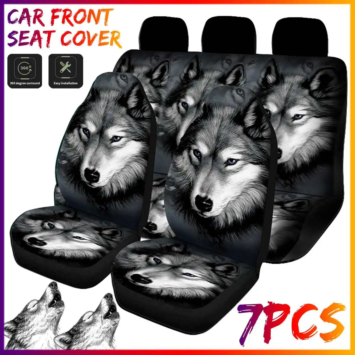 3D Tier Wolf Druck Universal Auto Sitzbezüge Auto Styling Auto Sitz  Abdeckung Auto Voller Sitz Abdeckung Protector Innen Zubehör - AliExpress