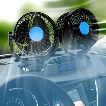 

12V 24V Truck Car Fan 12 Speeds 360 Rotatable with Temperature Humidity Display