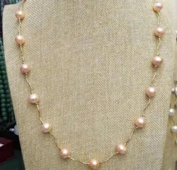 

Free shipping HOT SELL 20inch real natural Freshwater baroque pink 9-10mm pearl necklace 14k clasp