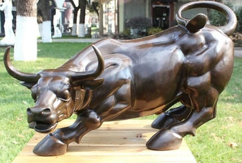 

Western Bronze Copper Fengshui Sculpture Wall Street Bull Cow Cattle OX Statue