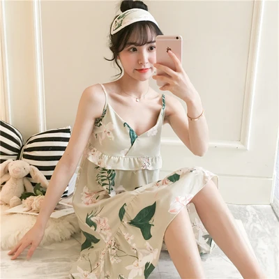 cotton Nightgown Летняя хлопковая ночная рубашка, Женская длинная сексуальная ночная рубашка с цветочным рисунком и v-образным вырезом, Повседневная Ночная рубашка XXL - Цвет: cotton Nightgown