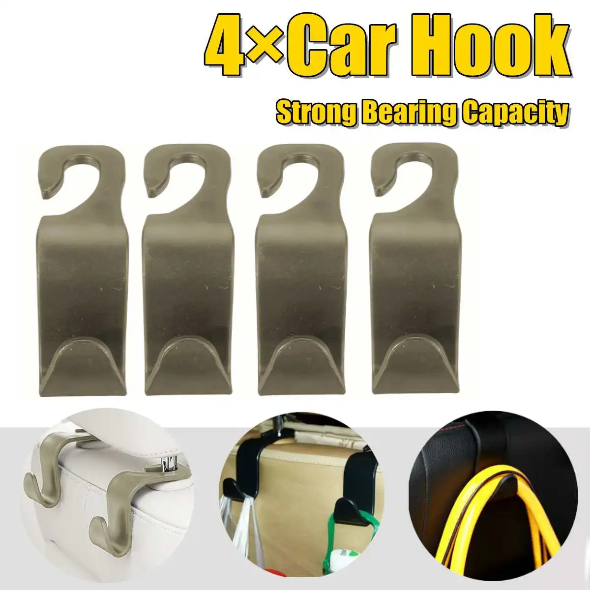 4pcs Auto Headrest Seat Vehicle Universal Hanger Clips Car Truck Purse Coat Bag Beige Seat Holder Headrest Organizer Hooks
