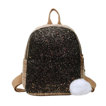 

Delicate Casual Pompom Girls School Bag Backpack Classic Texture Creative Design Women Sequins Canvas Travel Book Bagpack