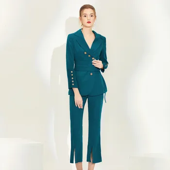 

2020 New Fashion Spring Fall Work Pant Suits OL 2 Piece Set For Women Business Slim Suit Blazer Jacket Trousers Clothing Female