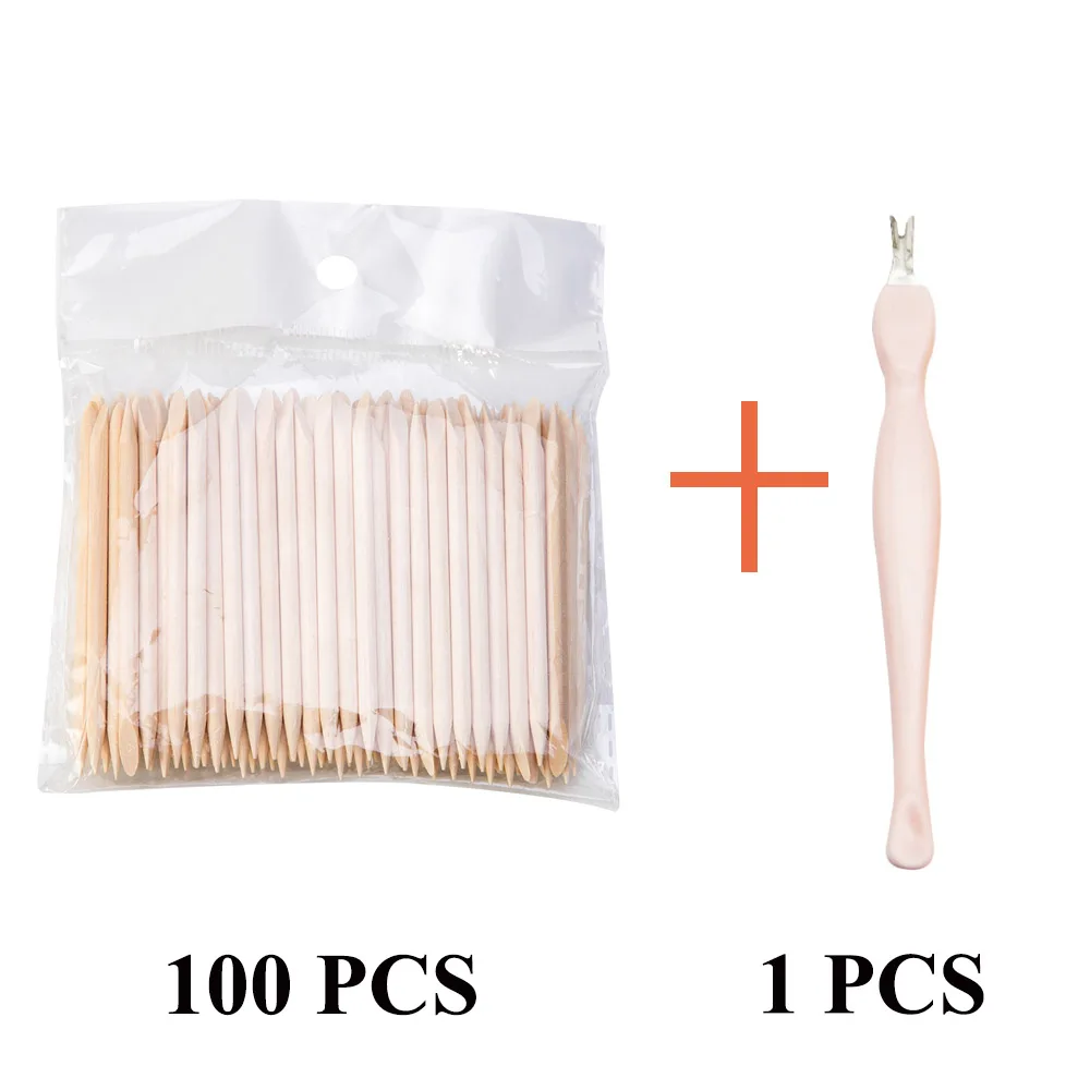 100pcs set 100/50/10 pcs Wooden Cuticle Pusher Nail Art Cuticle Remover Orange Wood Sticks For Cuticle Removal Manicure Nail Art Tools - Цвет: 100pcs set