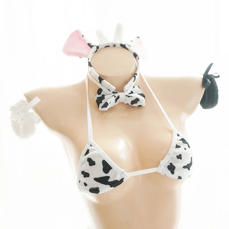 Милое сексуальное женское белье, костюм коровы для косплея, комплект бикини, купальник аниме, одежда для купания для девочек, бюстгальтер «лолита» и трусики, комплект, ночная рубашка