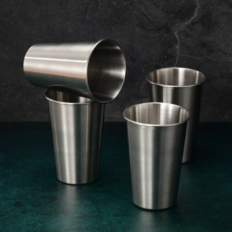 Stainless Steel 16 Oz Beer Mug Cup Accompanying Cup Stackable Drinking Cup Suitable for Children Adult 4 Piece Set(16Oz