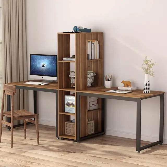 Tandem Computer Desk with Shelves 3
