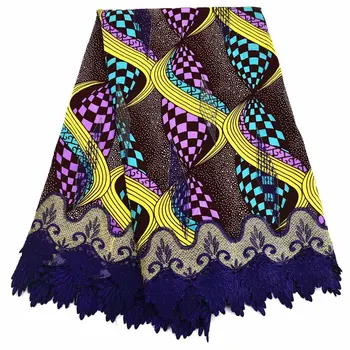 

New Design African Wax Print With Lace High Quality Embroided African Wax Lace Fabric 100% Cotton Nigeria Guipure Wax Lace 6Yds