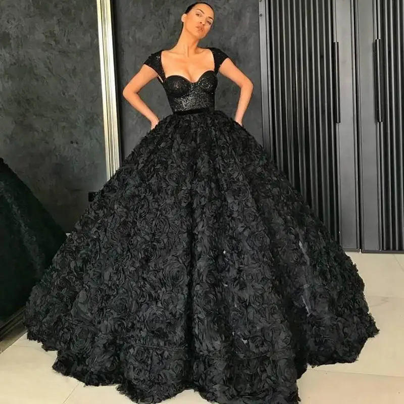 

Robe de soiree Sequins Prom Dresses Arabian 3D Flowers Evening Dress long Women Formal Dress Vestidos de fiesta de noche