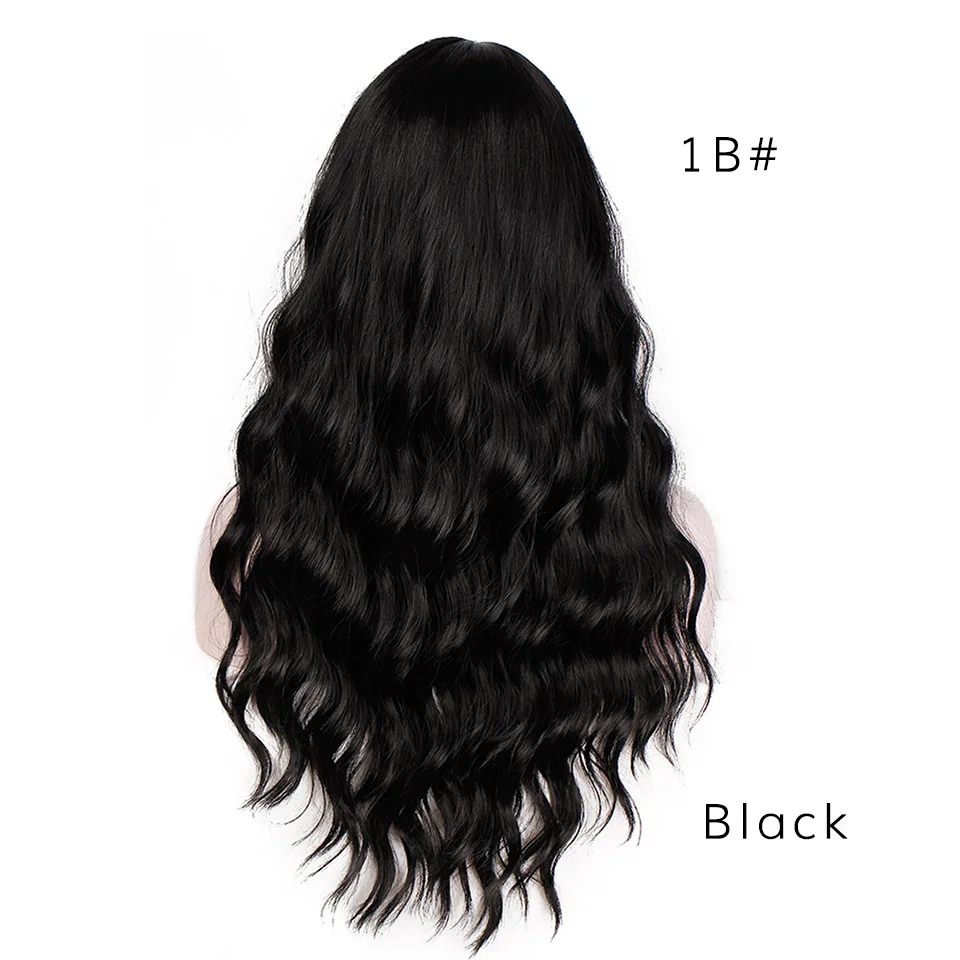 Длинные смешанные коричневые женские парики с челкой водная волна термостойкие синтетические парики для женщин афро-американские - Цвет: black