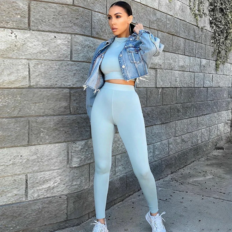 skirt suit set Winter Women Sport Fitness 2 Two Piece Set Outfits Long Sleeve Crop Tops Tshirt Leggings Pants Set Bodycon Tracksuits Women's plus size pant suits for weddings