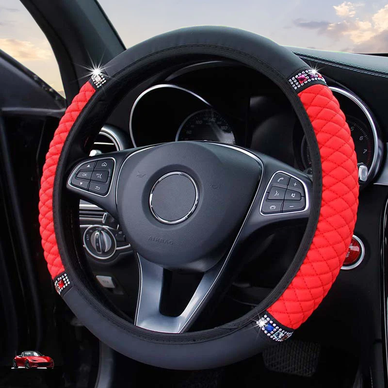 Car Steering Wheel Cover Without Inner Ring Leather Embroidery Diamonds for Mercedes-BenzA-Klasse for bmw-3 Series steering wheel cover