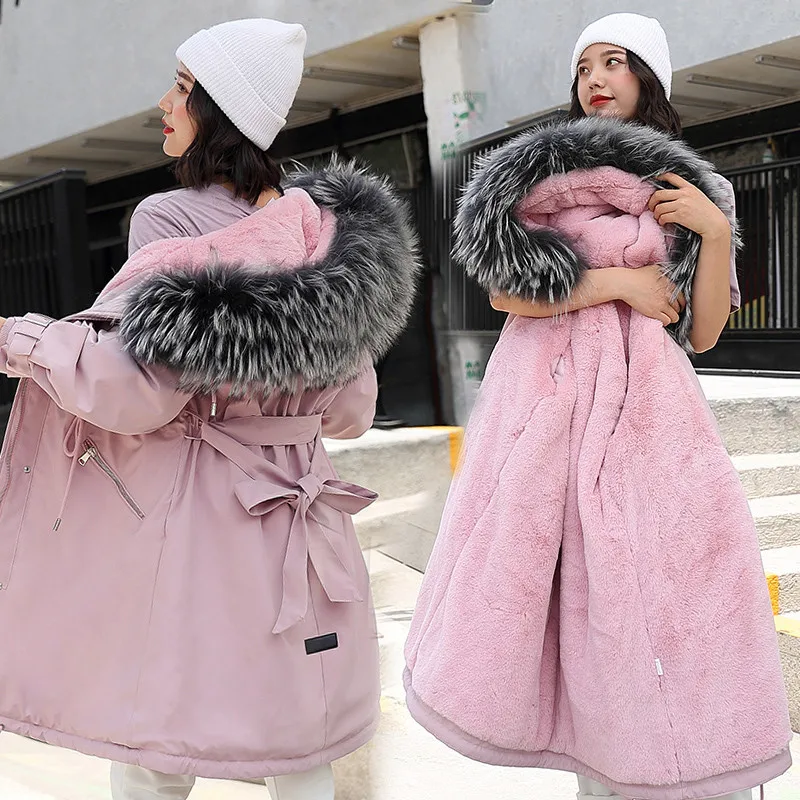 Parkas Mujer New Arrival Women Winter Jacket Large Fur Collar Hooded Female Jacket Long Coat Cotton Parkas Plus Size P11