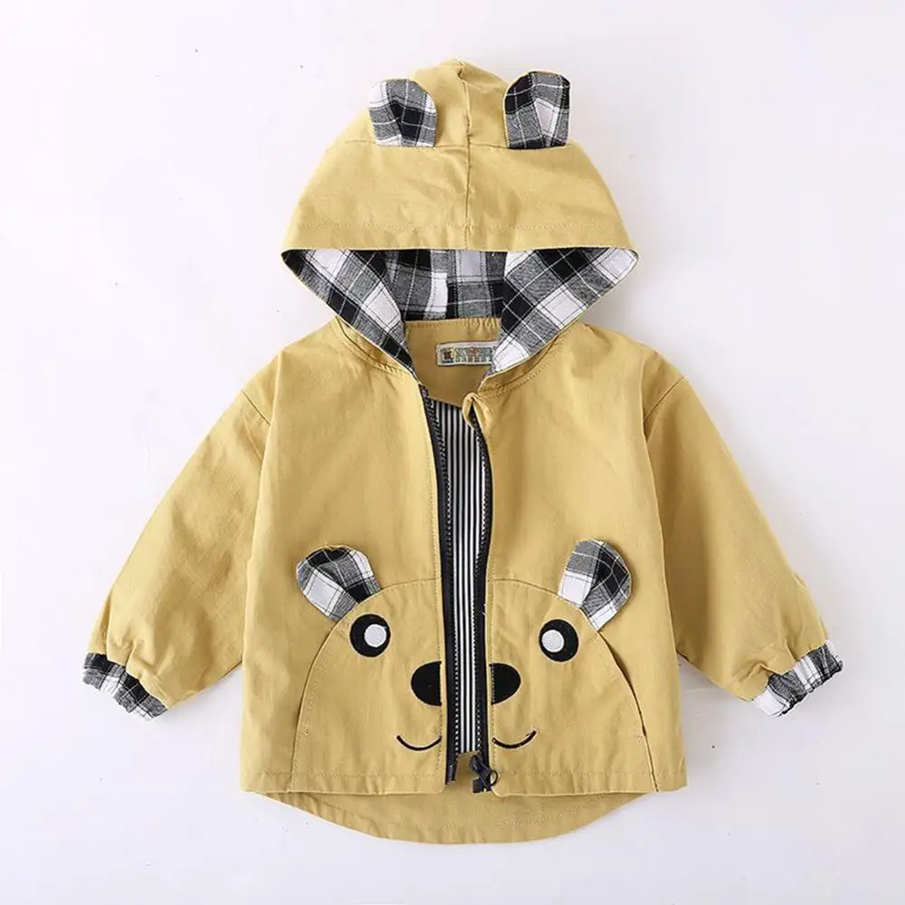 yellow 120 Детская куртка весенне-осенняя куртка для маленьких мальчиков детская верхняя одежда на молнии с капюшоном и рисунком медведя пальто для маленьких мальчиков и девочек - Цвет: yellow 120