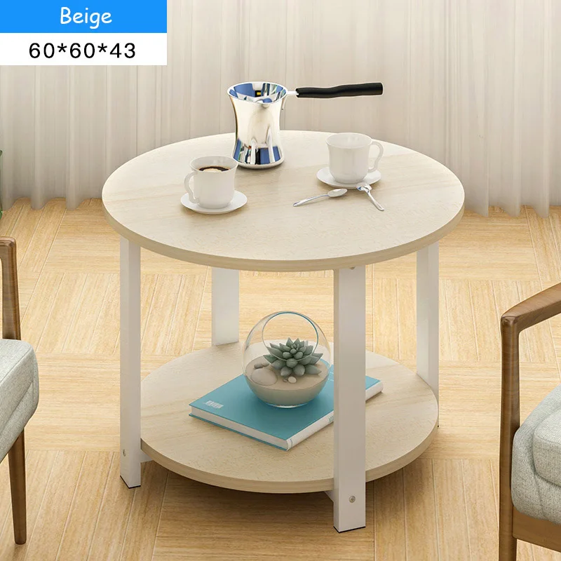 Beige 60cm Деревянный журнальный столик в скандинавском стиле для гостиной, двухслойный Круглый Чайный Столик для мебели для дома - Цвет: Beige 60cm