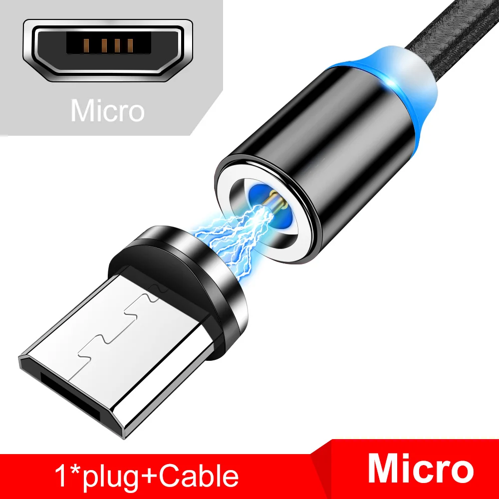 Tisluo Magnetic Charger Cable Fast Charging Micro USB Type C Cable For iPhone Xiaomi Samsung Huawei 1M Mobile Phone Magnet Wire - Цвет: Micro usb black
