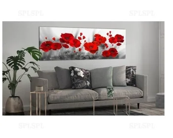 

Modern Gray Garden Nature Flowers Plants Artistic Poppies Gray / Red on Canvas