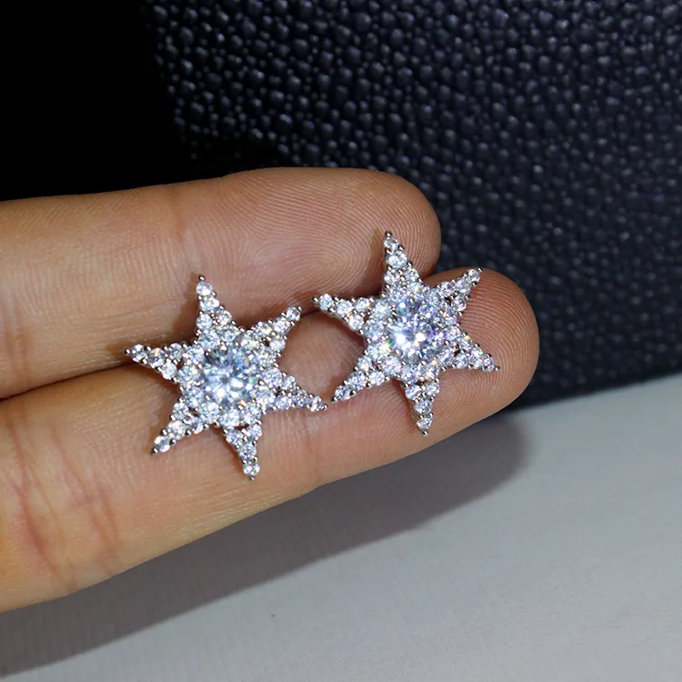 High quality Delicate Cubic Zircon Star Earrings Fashion Women Jewelry White Gold Color Crystal Stud | Украшения и аксессуары