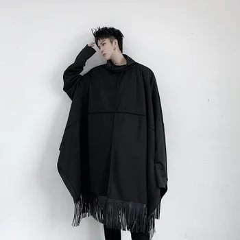

Men Women Turtleneck Tassel Pullover Cloak Sweatshirt Male Streetwear Punk Hip Hop Gothic Loose Hoodie Sweatshirt