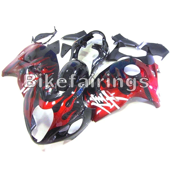 ABS Полный обтекатели для Suzuki GSXR1300 Hayabusa 2008- 08 09, 10, 11, 12, 13, 14, 15, 16 лет мотоциклетный кузов черный с красным пламенем