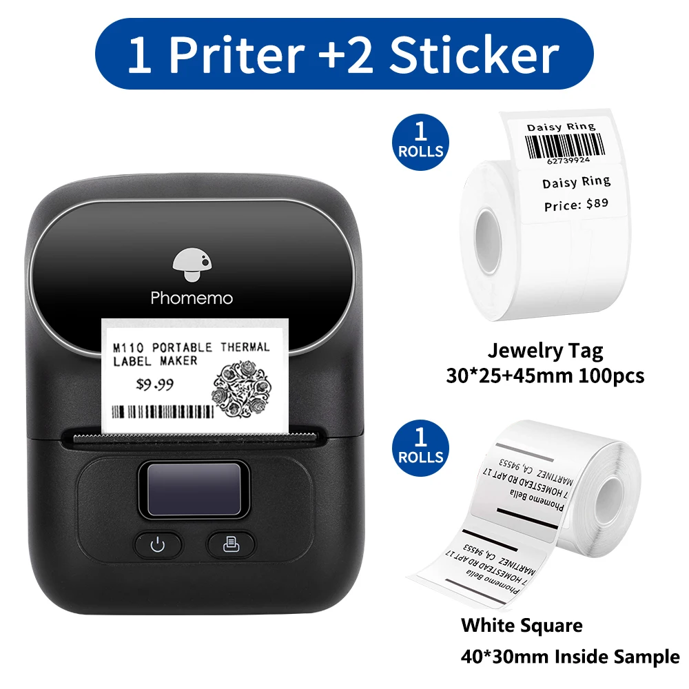 Phomemo M110 Small Label Maker Impresora Portable Wireless for Smart Phone Thermal Logo Sticker Printer Sticky Text Machine small compact printer Printers