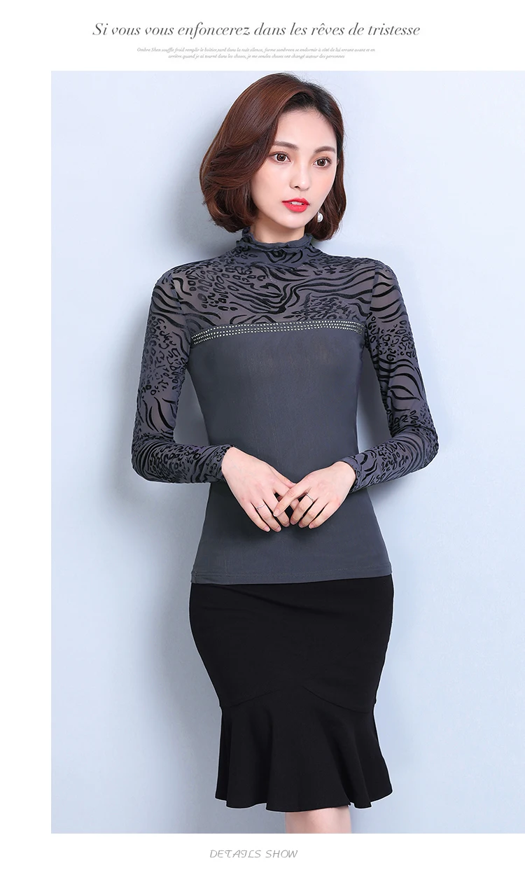 Повседневная сетчатая Тонкая блузка 5XL красная блузка корейская модная одежда осенняя блузка с длинными рукавами 5933 50